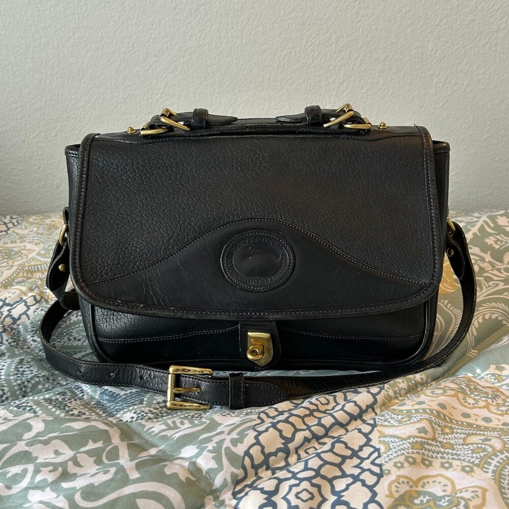 Vintage Dooney & Bourke Black All Weather Leather Top Handle Bag